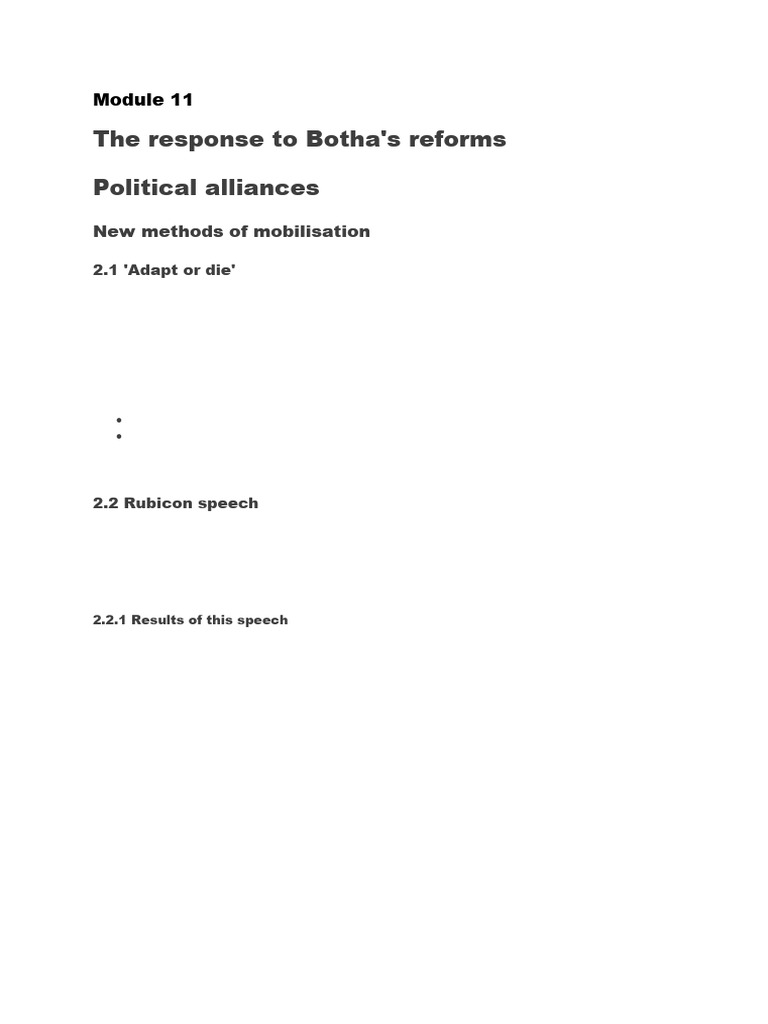 Botha's Reforms and Civic Resistance | PDF | Apartheid | Nelson Mandela