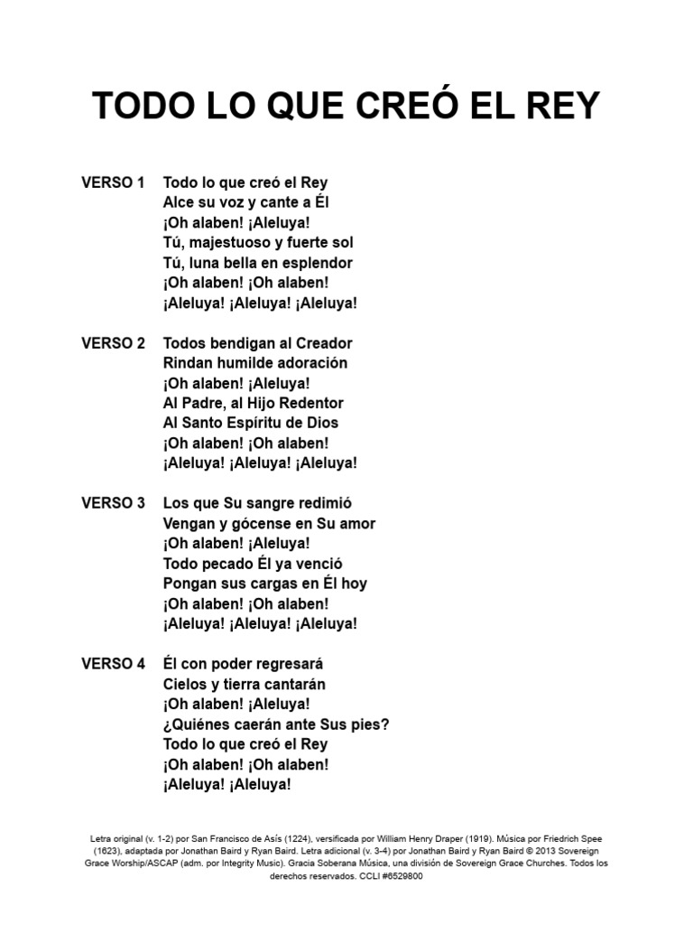 Todo Lo Que Creo El Rey Lyrics 1 | PDF