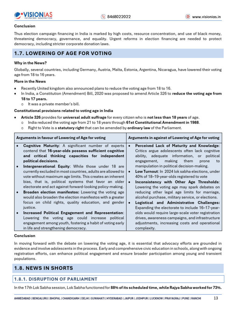 Election Financing and Voting Age Reform | PDF | Elections | Suffrage