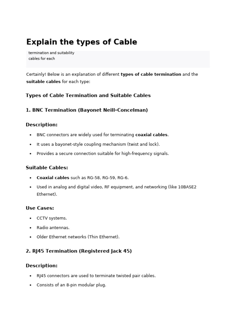 Types of Cable Termination Explained | PDF | Electrical Connector ...