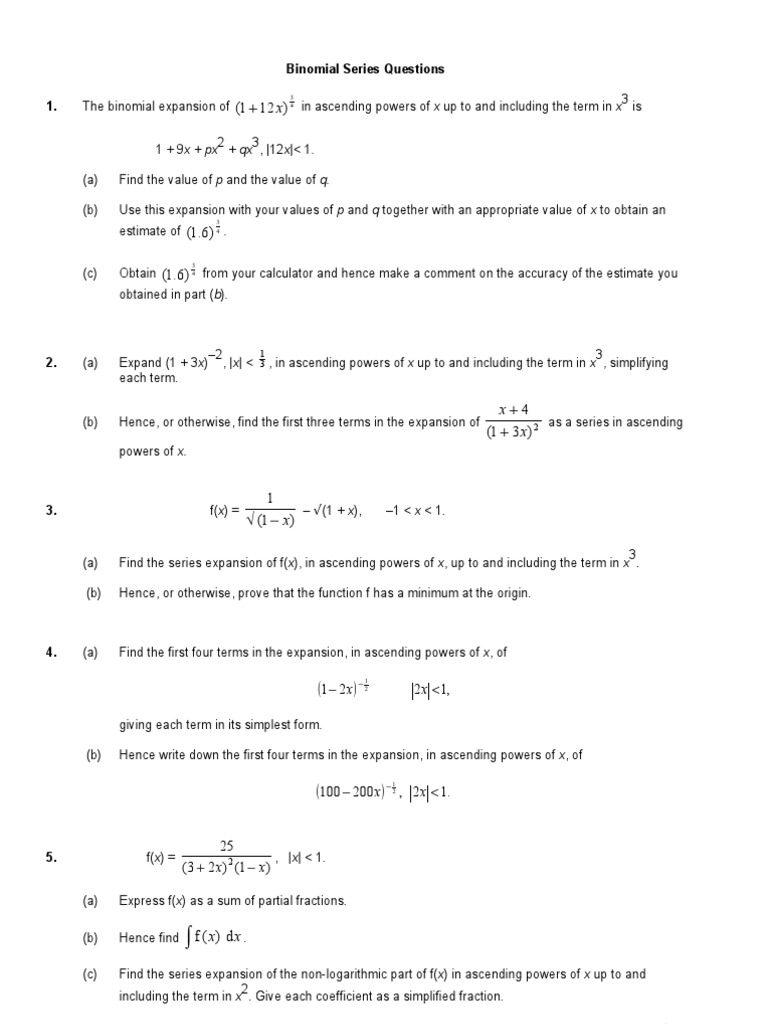 Binomial Series Expansion Exercises | PDF | Discrete Mathematics ...