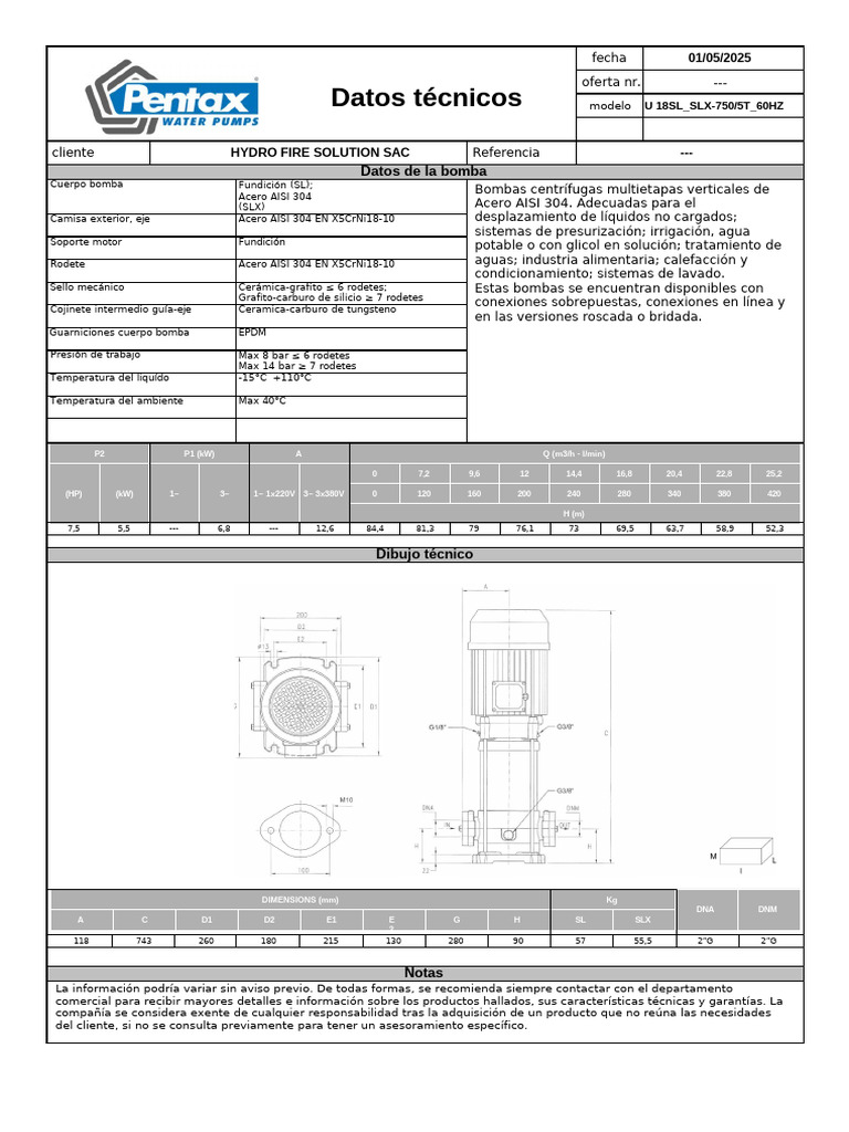 Bomba Centrífuga U 18SL_SLX-750/5T | PDF