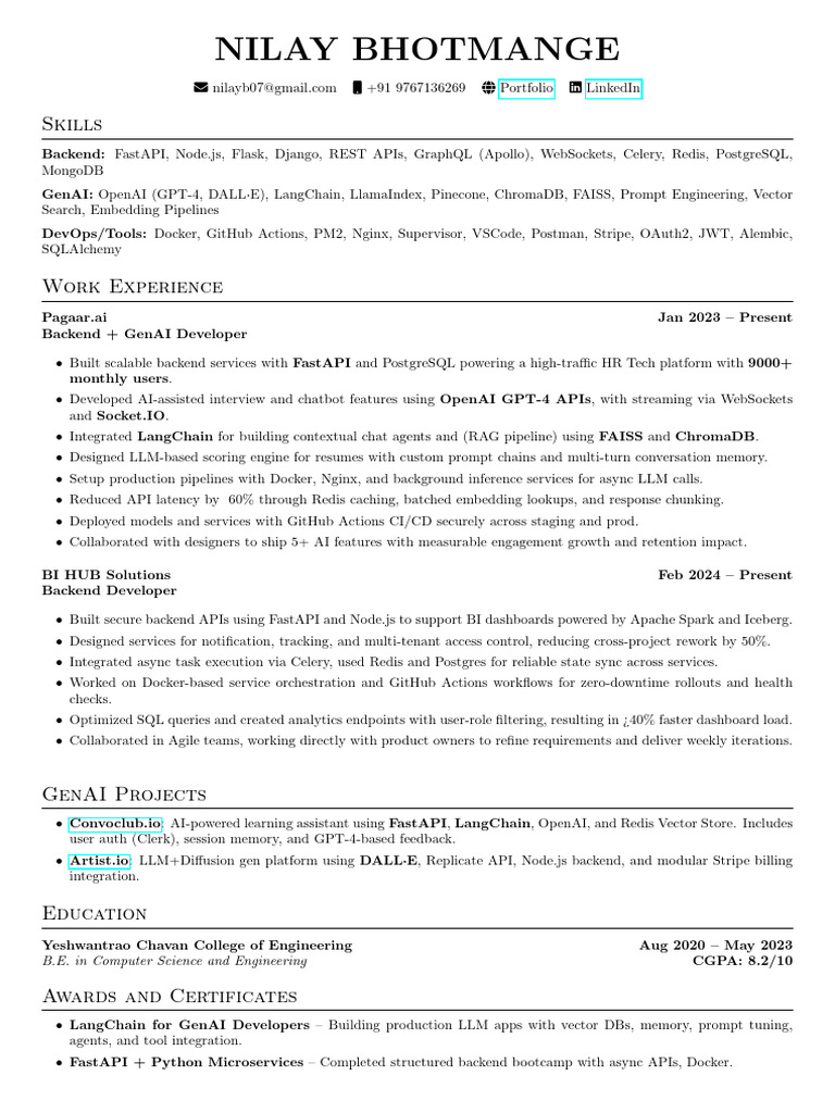Backend & GenAI Developer Portfolio | PDF | Postgre Sql | Computing