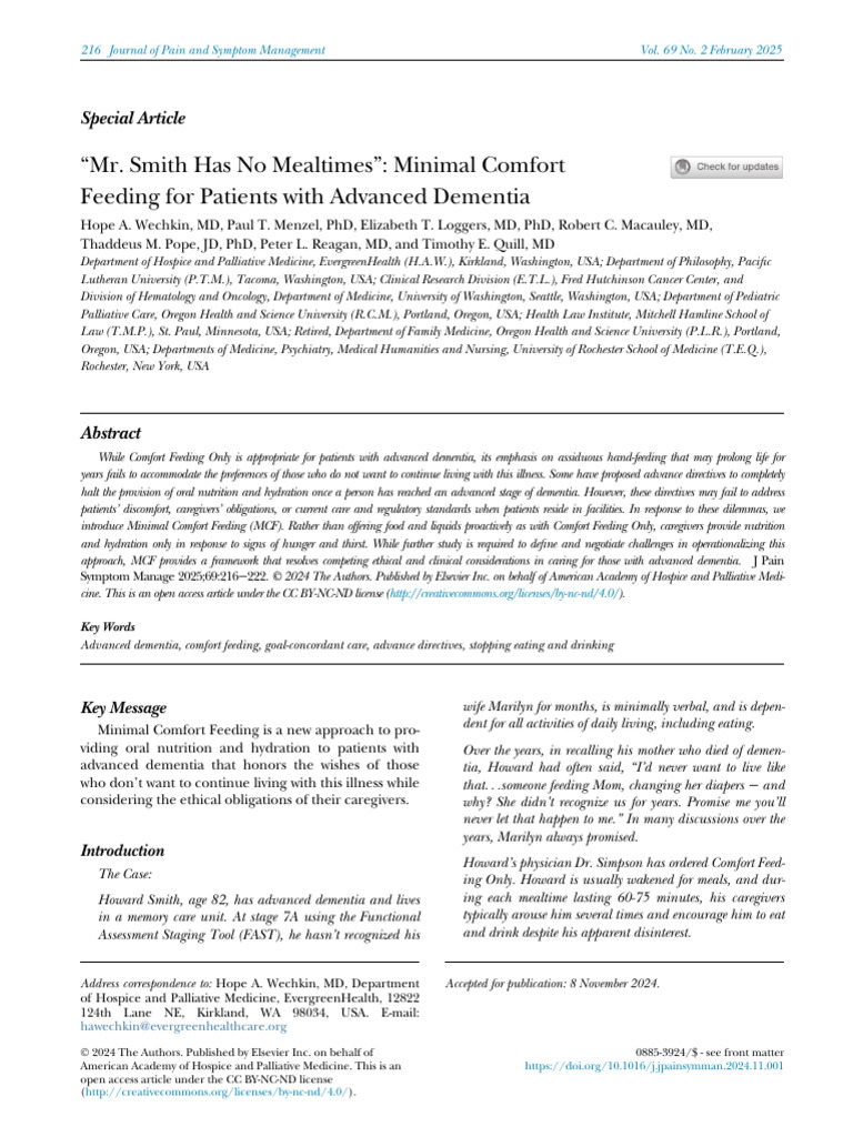 Minimal Comfort Feeding in Dementia Care | PDF | Caregiver | Palliative ...
