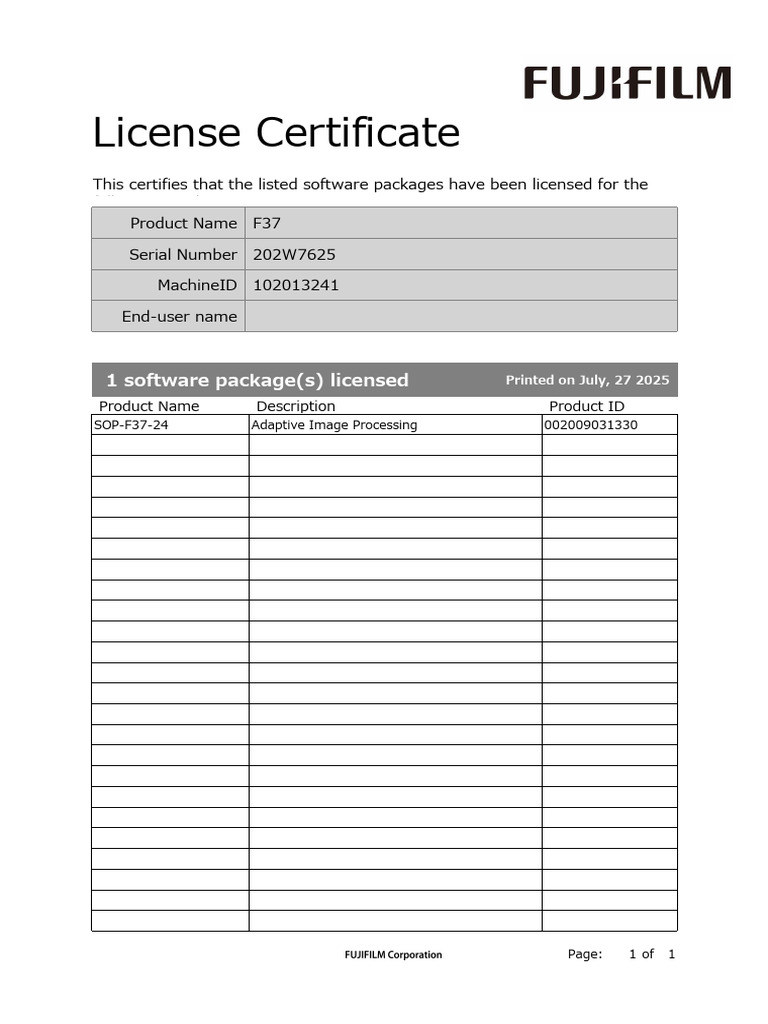 Software License Certificate for F37 | PDF