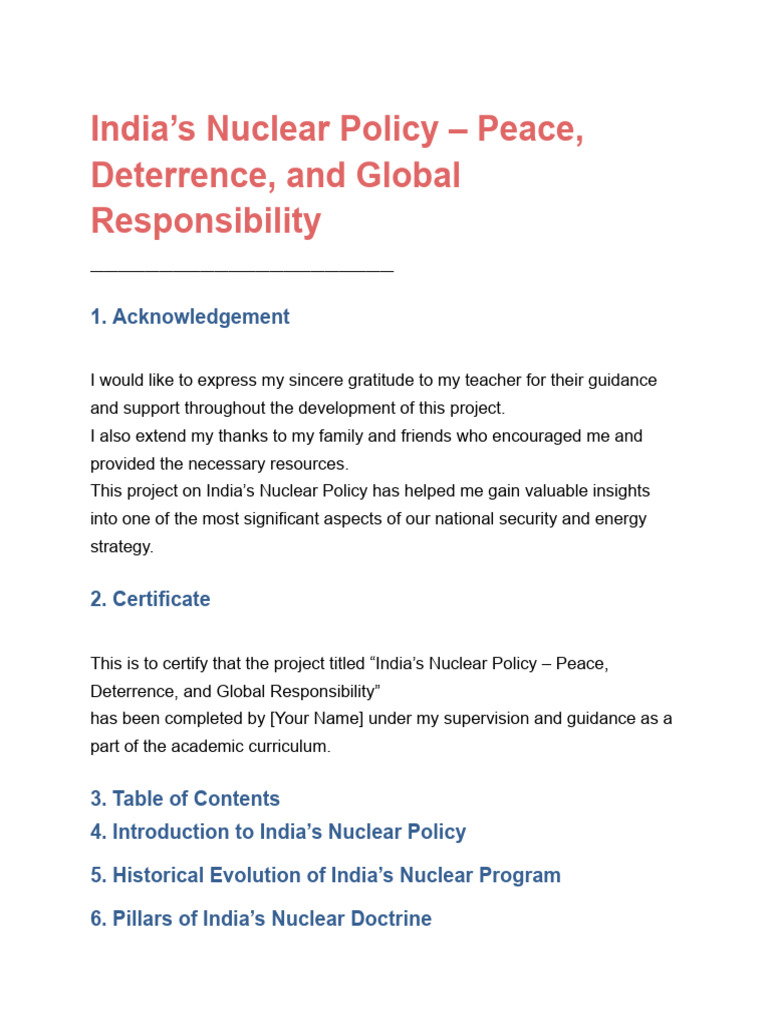 India's Nuclear Policy | PDF | Nuclear Proliferation | Treaty On The ...