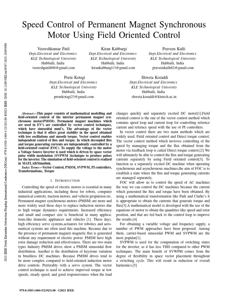 PMSM Speed Control via Field Oriented Control | PDF | Electric Motor ...