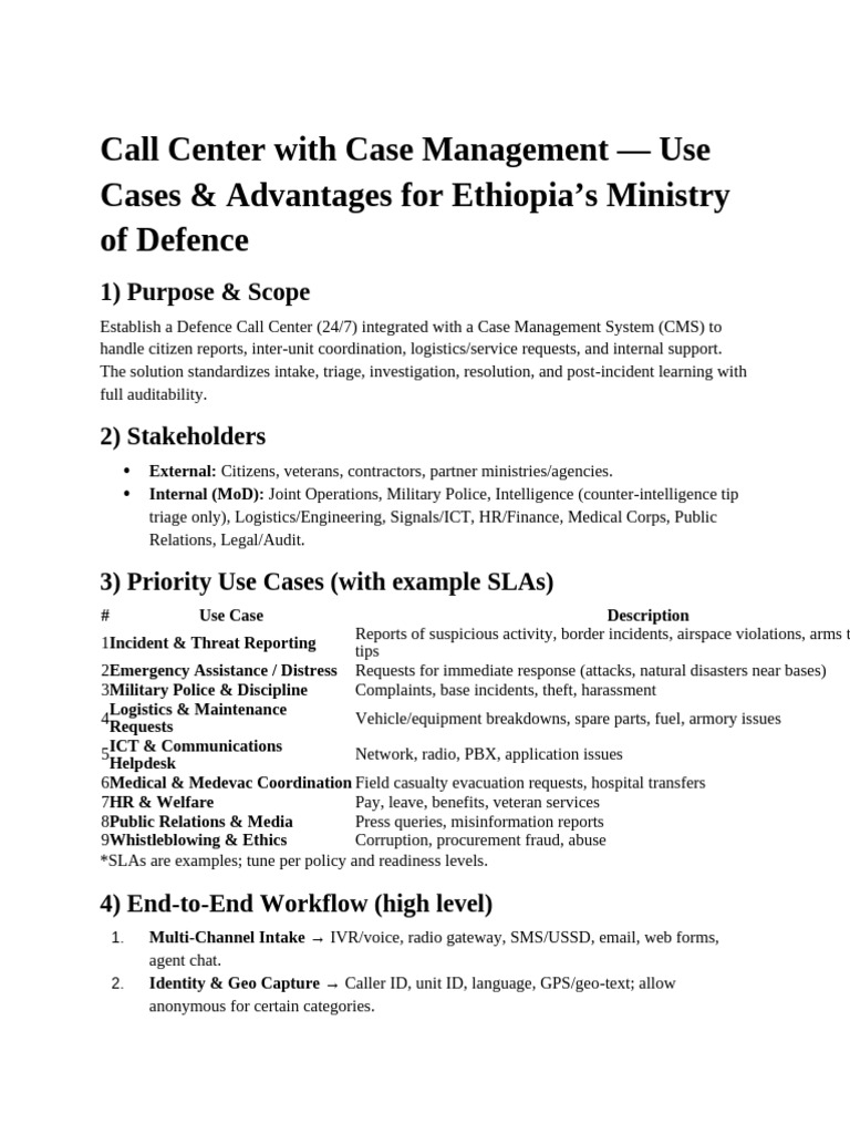 Call Center Case Management for MoD Ethiopia | PDF | Interactive Voice ...