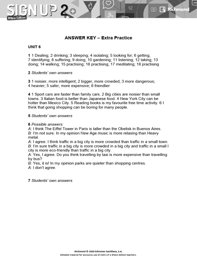 Unit 6 Answer Key for Extra Practice | PDF