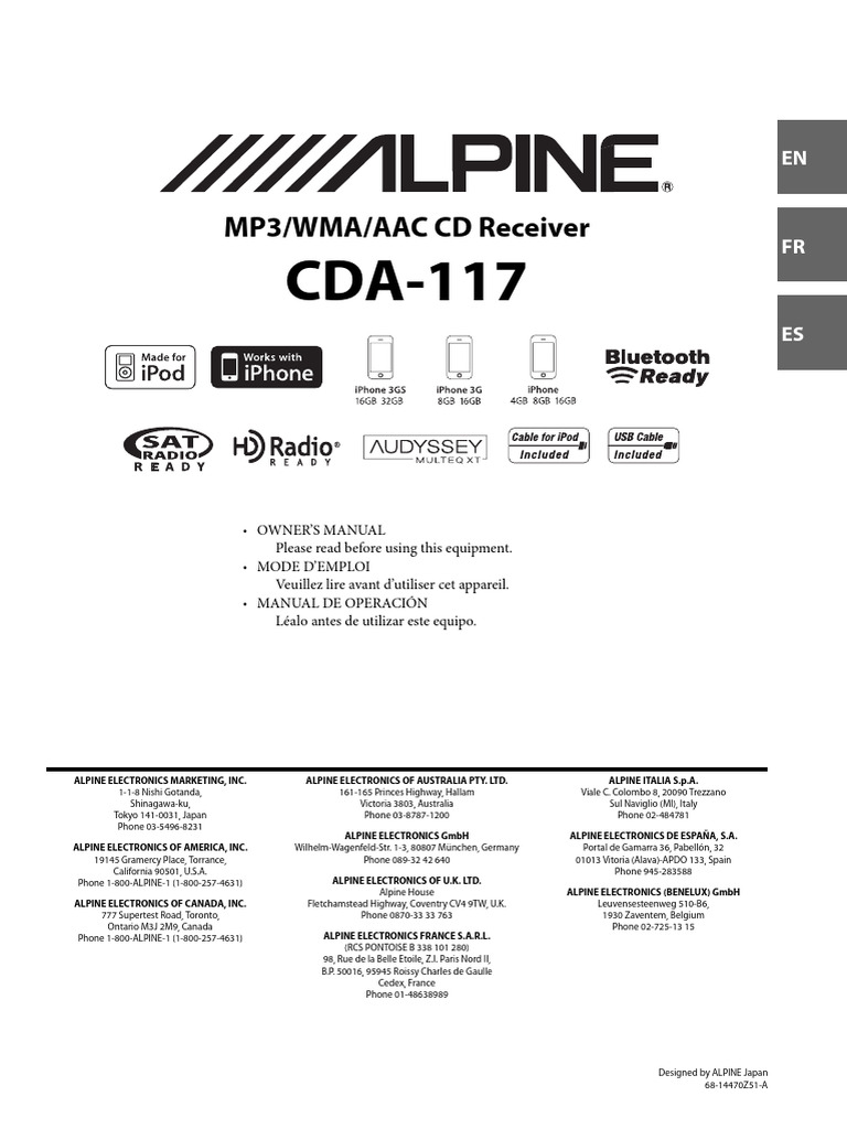 Alpine CDA-117 Owner's Manual | PDF | Compact Disc | Equalization (Audio)