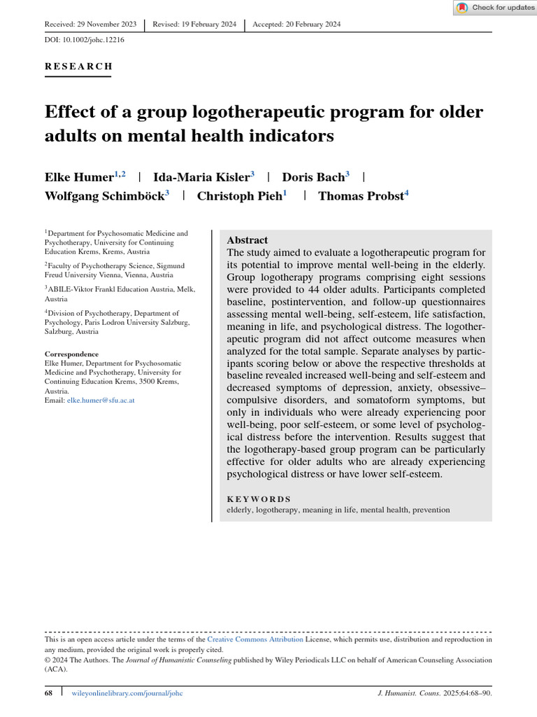 Logotherapy's Impact on Elderly Mental Health | PDF | Mental Health ...