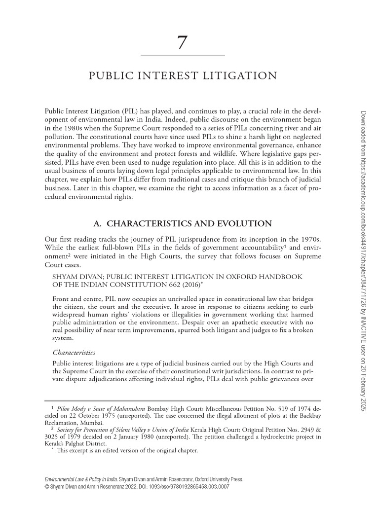 Public Interest Litigation in India | PDF | Standing (Law ...