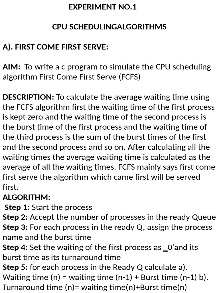 FCFS CPU Scheduling Algorithm Guide | PDF