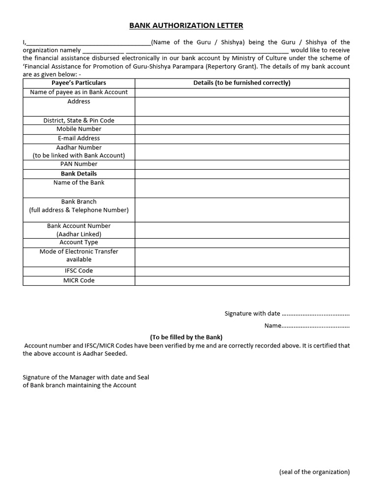 Bank Authorization Letter Template | PDF | Applications Of Cryptography ...