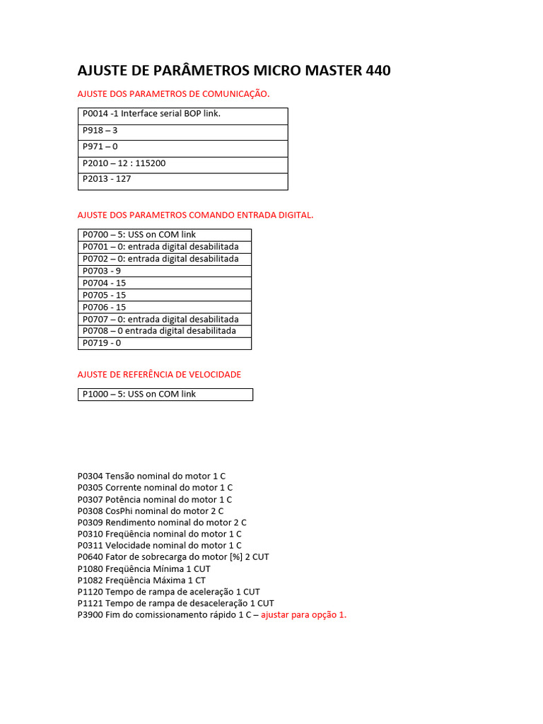 Ajuste de Parâmetros Micro Master 440 | PDF