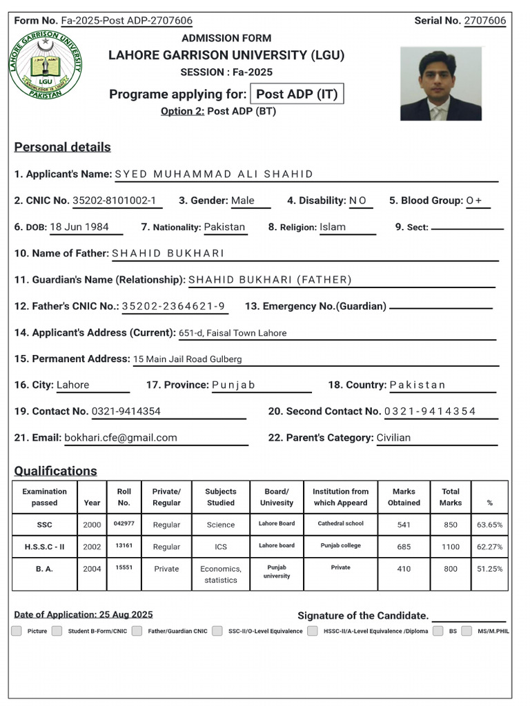 Admission Form | PDF