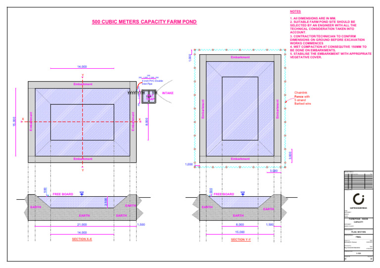 500m³ Farm Pond Design Plan | PDF