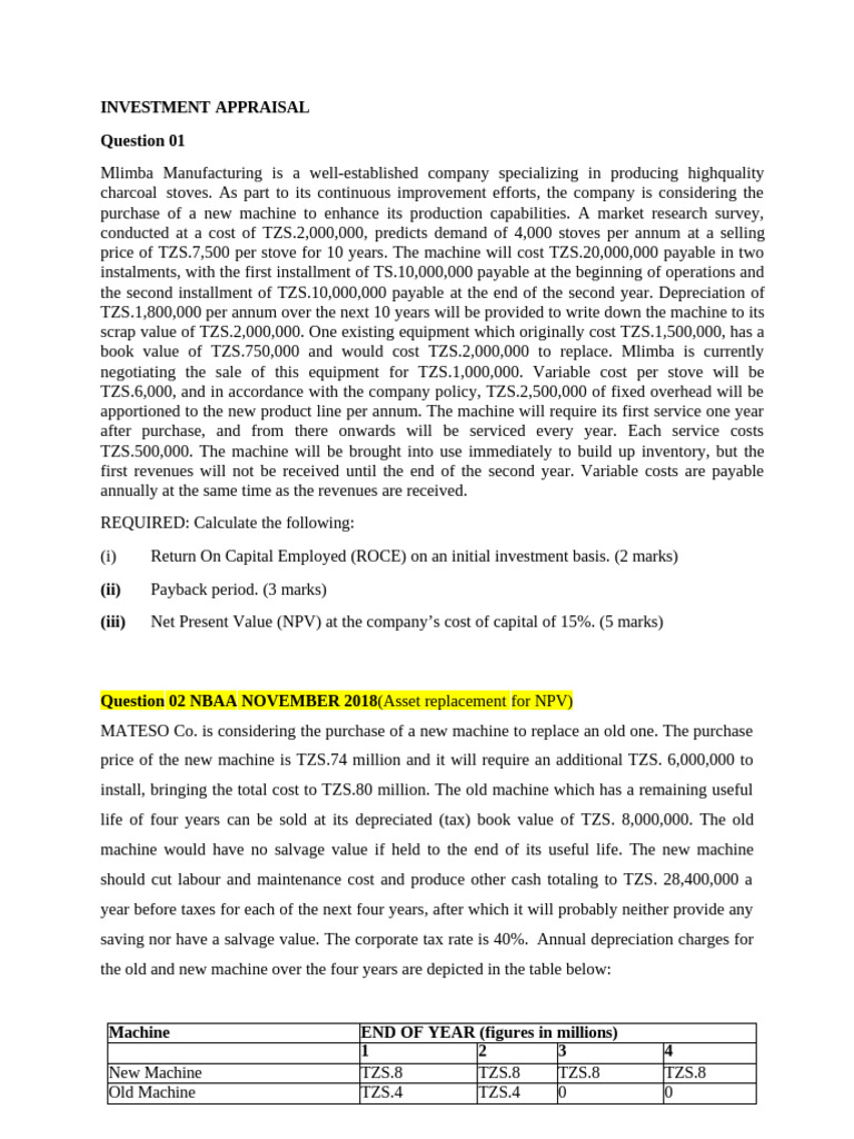 Investment Appraisal Techniques and Analysis | PDF | Net Present Value ...