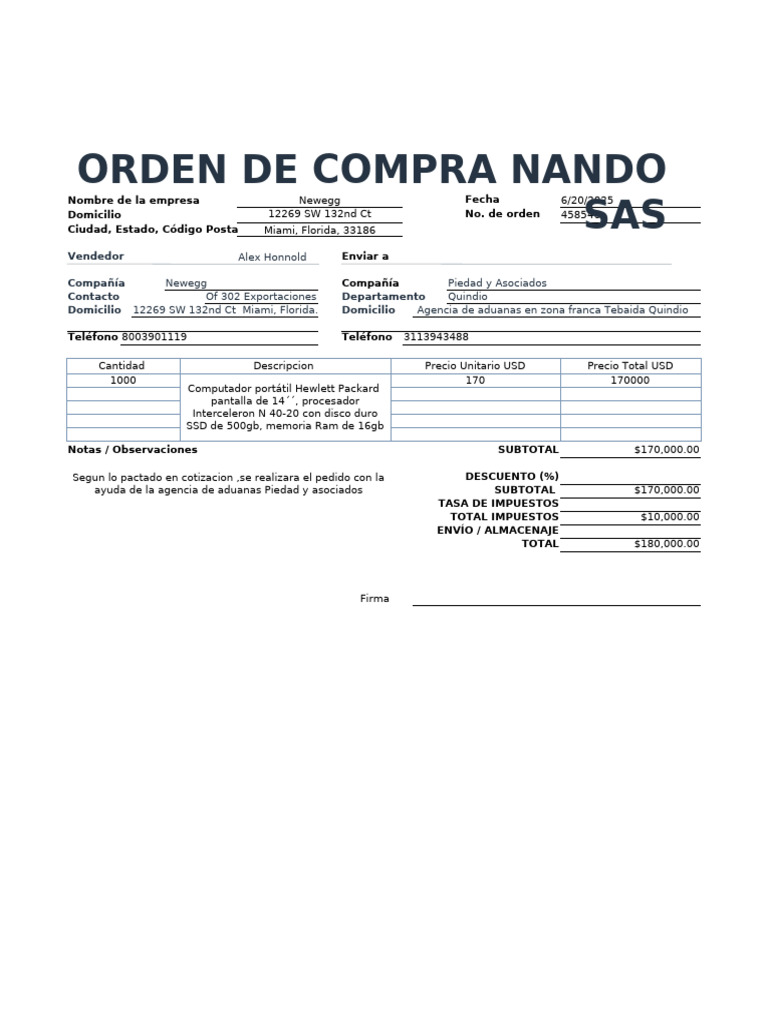 Orden de Compra Newegg - HP Laptop | PDF