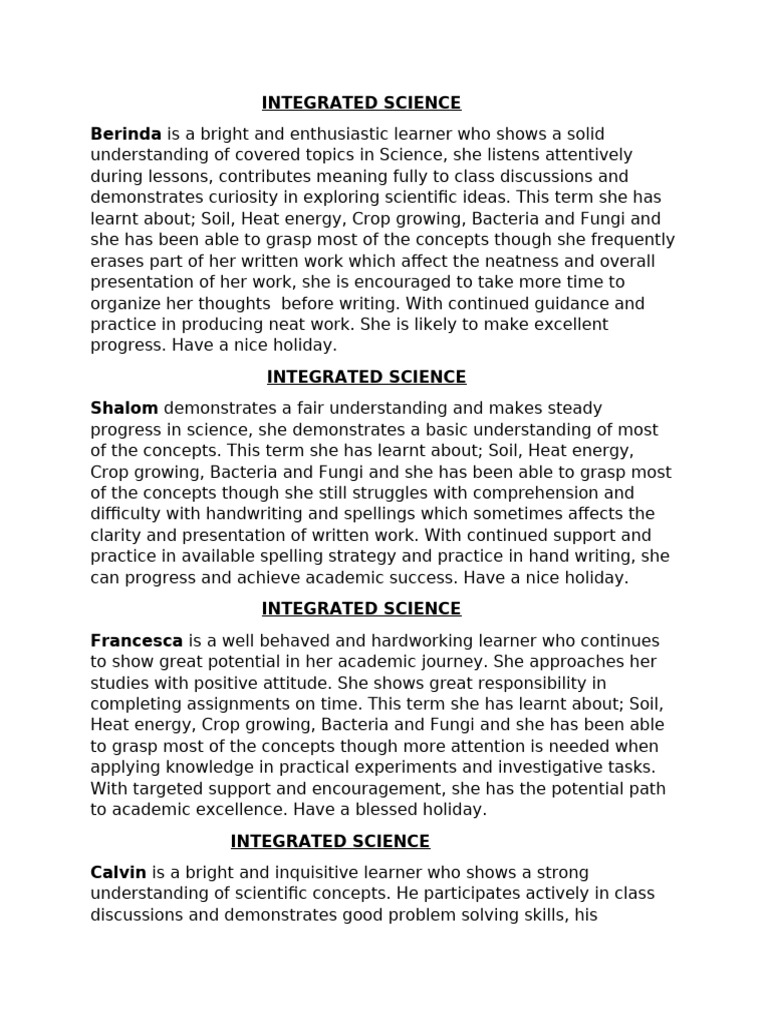 Integrated Science Student Assessments | PDF | Science | Learning