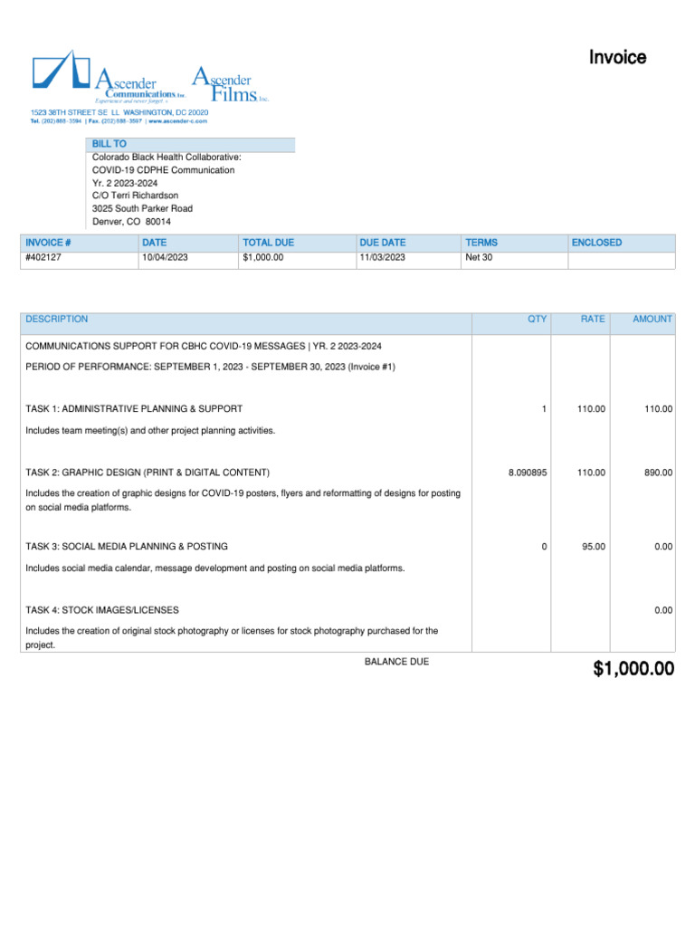 CDPHE COVID-19 Communications Yr. September Invoice #402127 | PDF