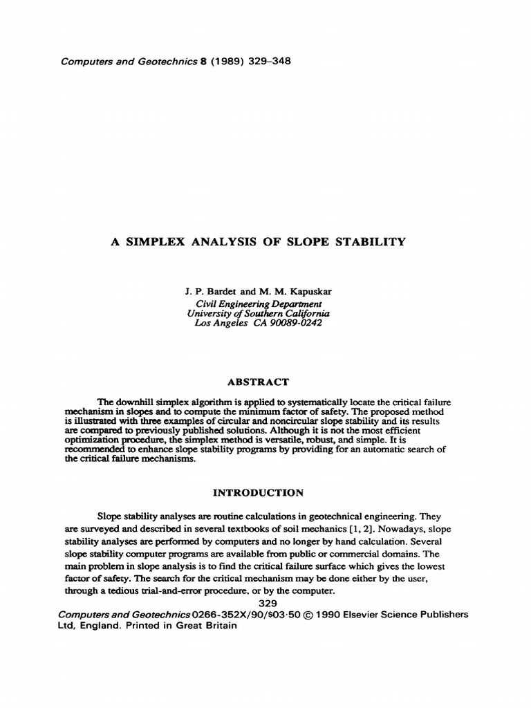 Simplex Method for Slope Stability Analysis | PDF | Force | Applied And ...