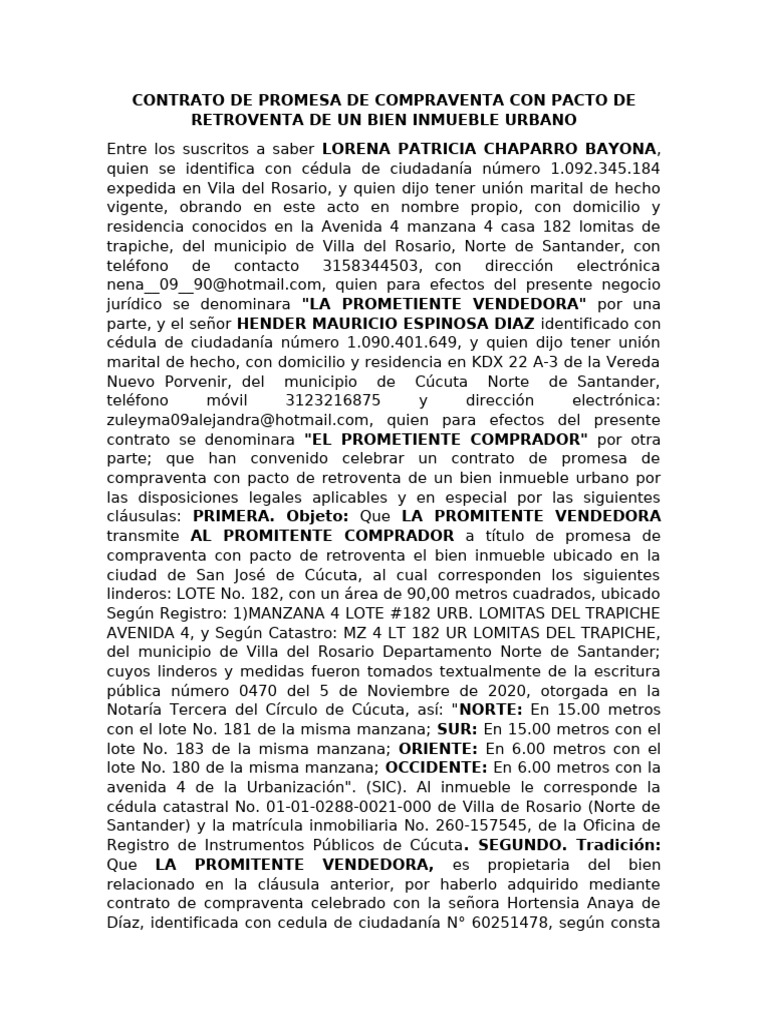 Contrato de Promesa de Compraventa Inmueble | PDF | Ley común | Derecho ...