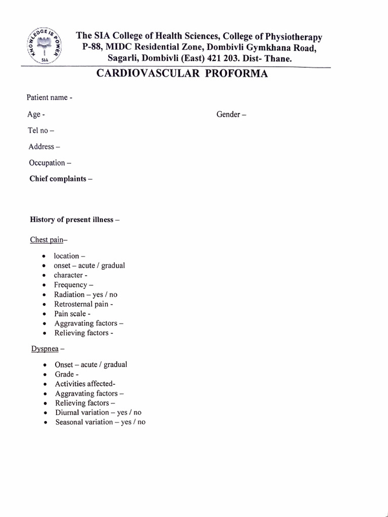 Cardiovascular Patient Assessment Form | PDF | Heart | Edema