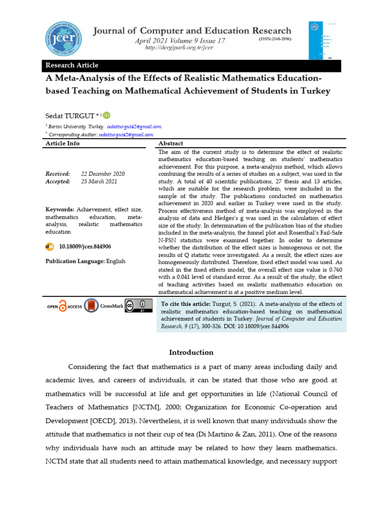 Effects of Realistic Math Education in Turkey | PDF | Effect Size ...