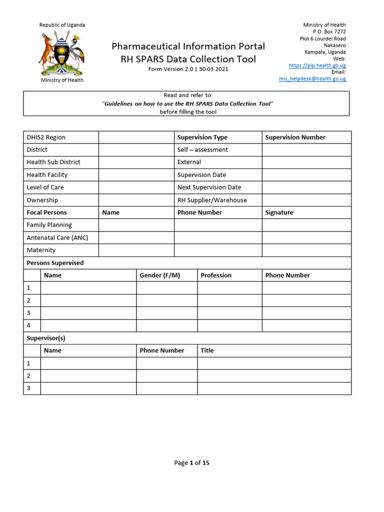 Uganda RH SPARS Data Collection Tool | PDF | Medicine | Health Care