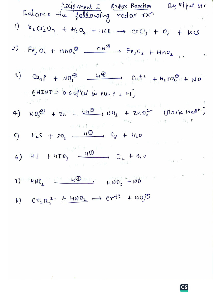 Assignment 1-Balancing of Redox Reactions | PDF