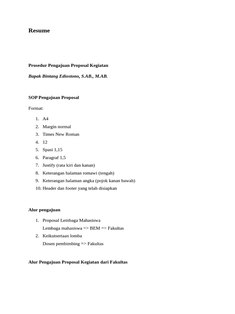 Prosedur Pengajuan Proposal Kegiatan Mahasiswa | PDF