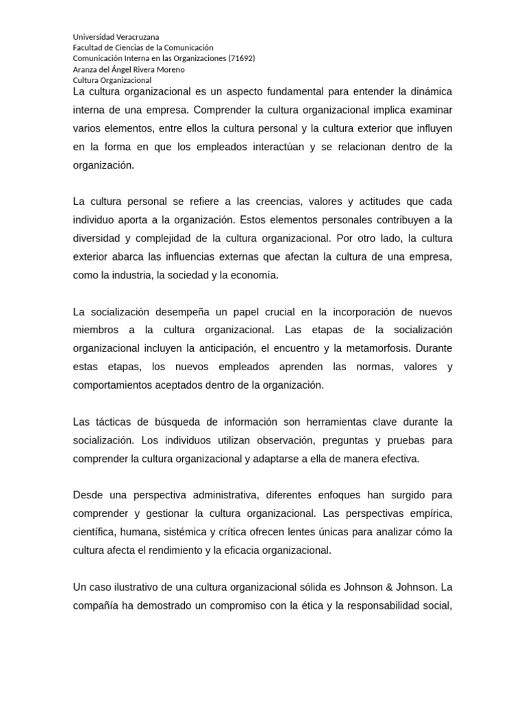 Cultura Organizacional y su Impacto Empresarial | PDF | Cultura ...