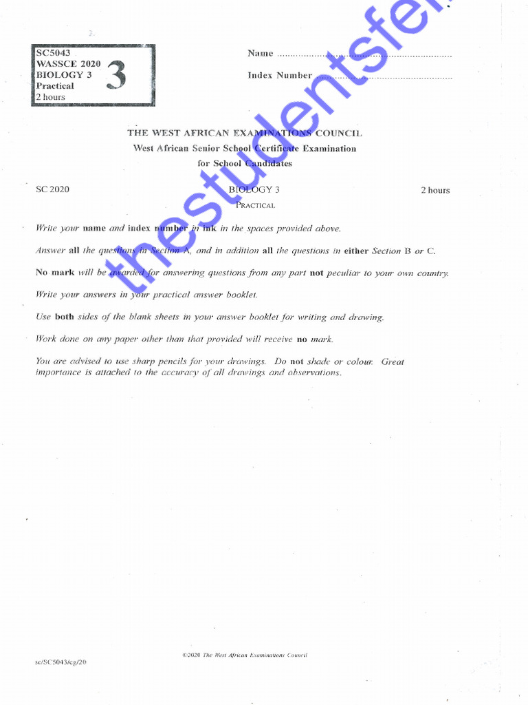 WASSCE Biology Practical Past Questions 2020 | PDF