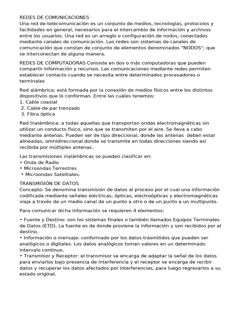 Tipos y Funcionamiento de Redes de Comunicaciones | PDF | Red de ...