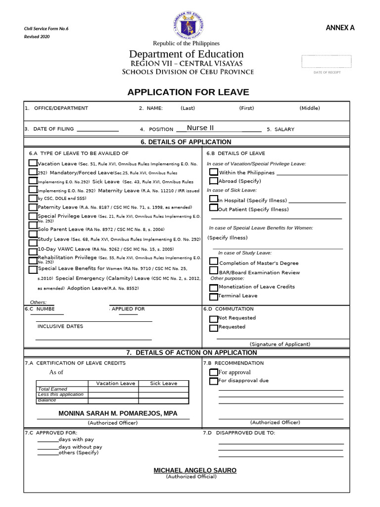 Form 6 Leave Application 2025 | PDF | Sick Leave | Social Programs