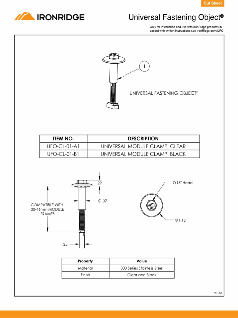 IronRidge Cut Sheet UFO | PDF