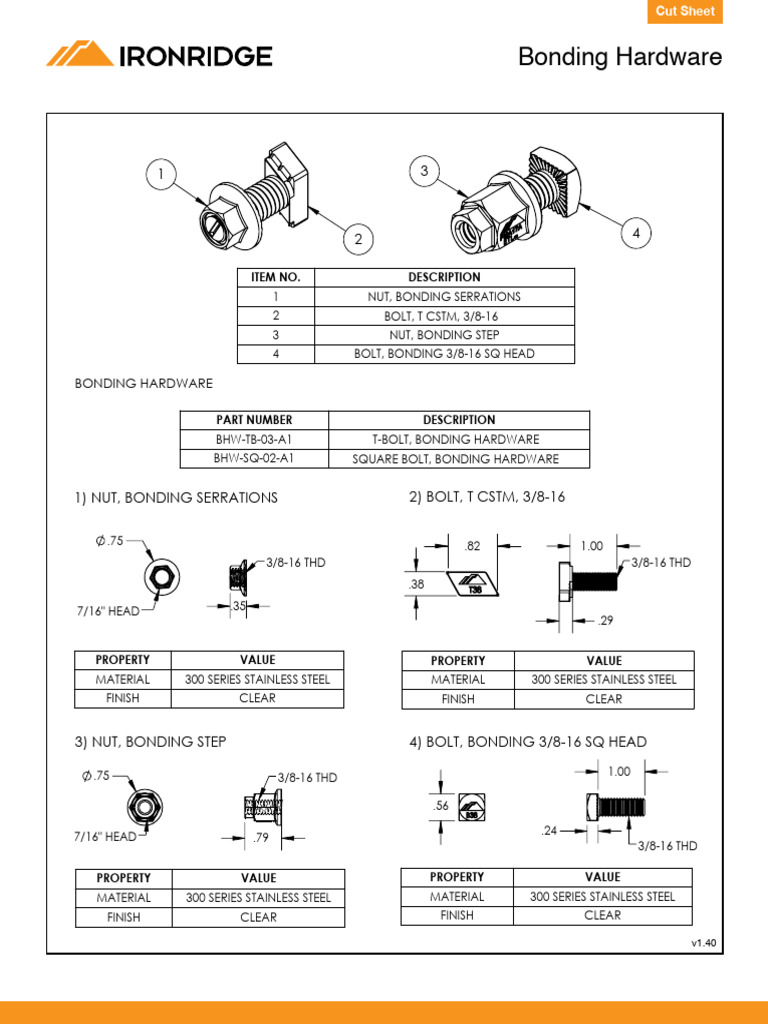 IronRidge Cut Sheet Bonding Hardware | PDF | Nut (Hardware) | Metalworking