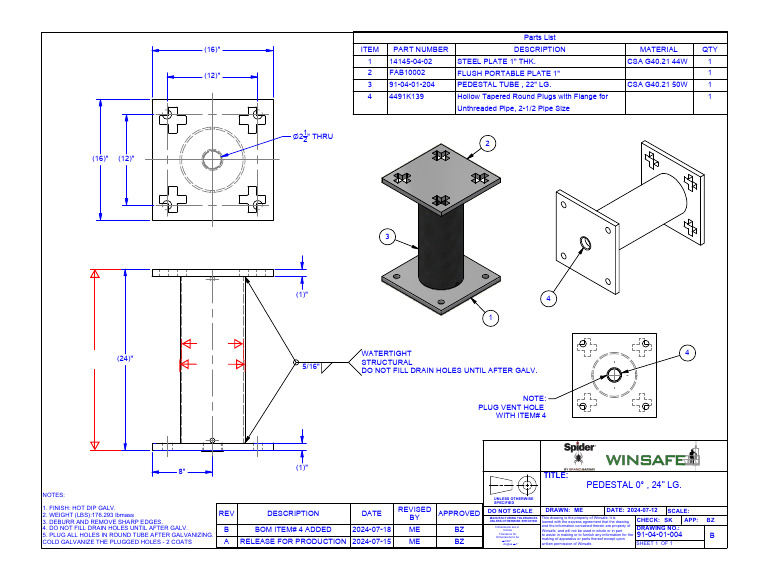 Steel Parts List for Pedestal Assembly | PDF | Pipe (Fluid Conveyance ...