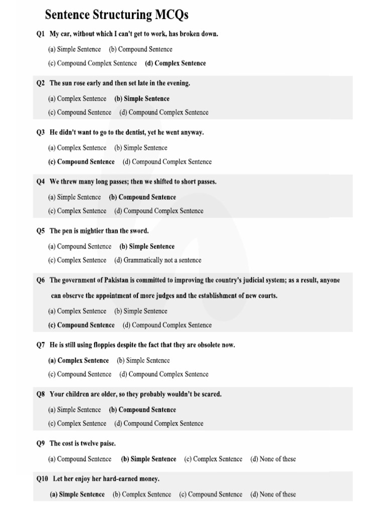 Sentence Structuring MCQ | PDF