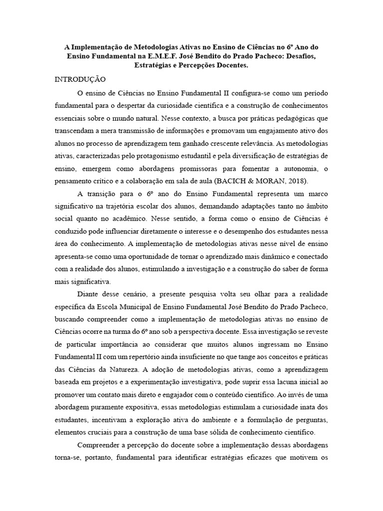 Metodologias Ativas no Ensino de Ciências | PDF | Pedagogia | Aprendizado