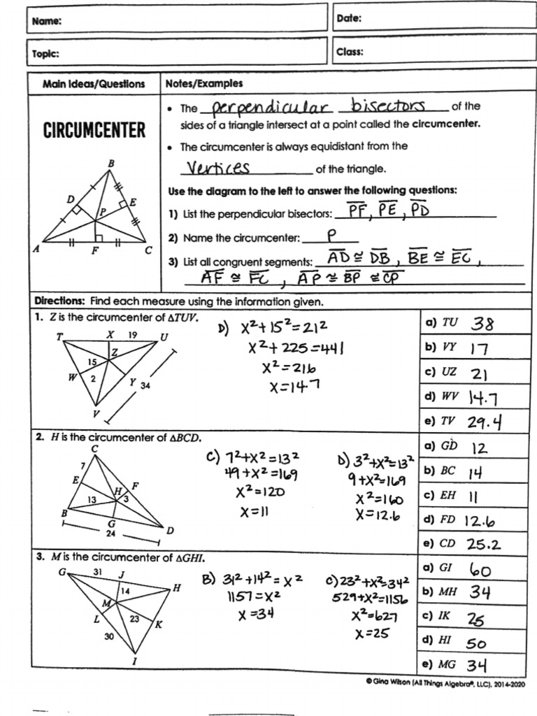 3a Circumcenter and Incenter Practice Key | PDF