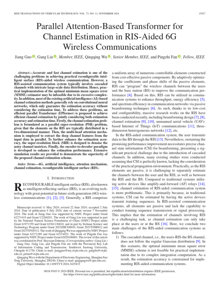 Parallel Attention-Based Transformer For Channel Estimation in RIS ...