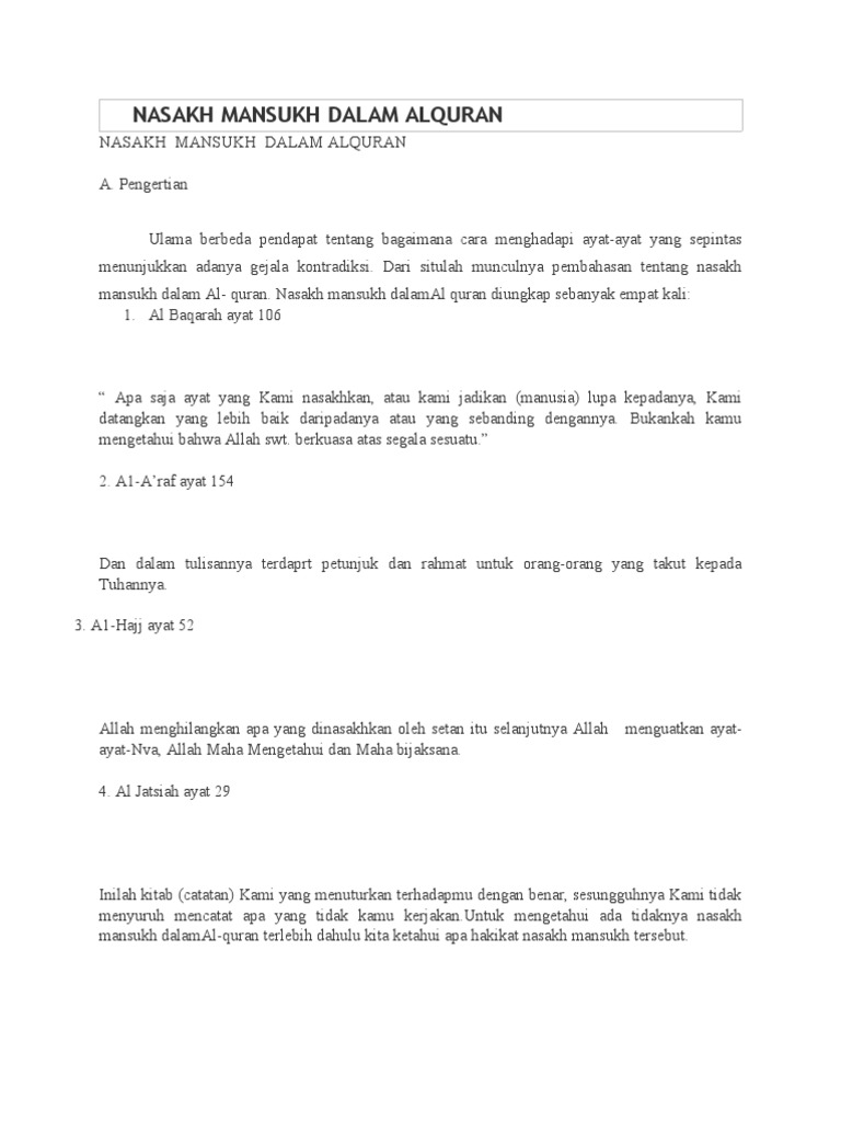Nasakh Mansukh Dalam Alquran