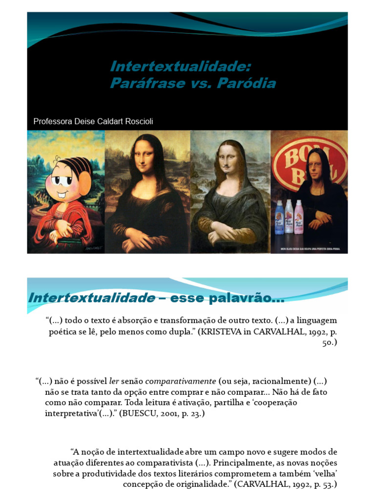 Intertextualidade: Paráfrase e Paródia | PDF | Amor | Intertextualidade