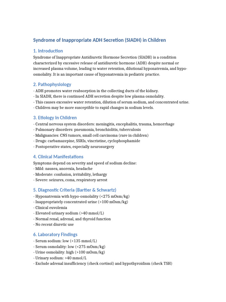 SIADH in Children 2 | PDF | Diseases And Disorders | Medical Specialties