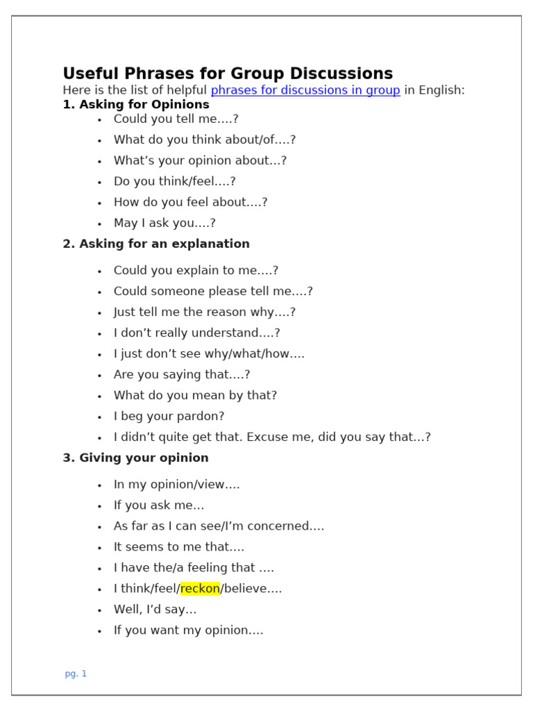 Group Discussion Phrases | PDF