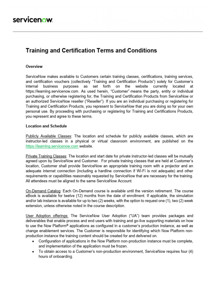 ServiceNow Training Terms and Conditions | PDF | Damages | Legal Liability
