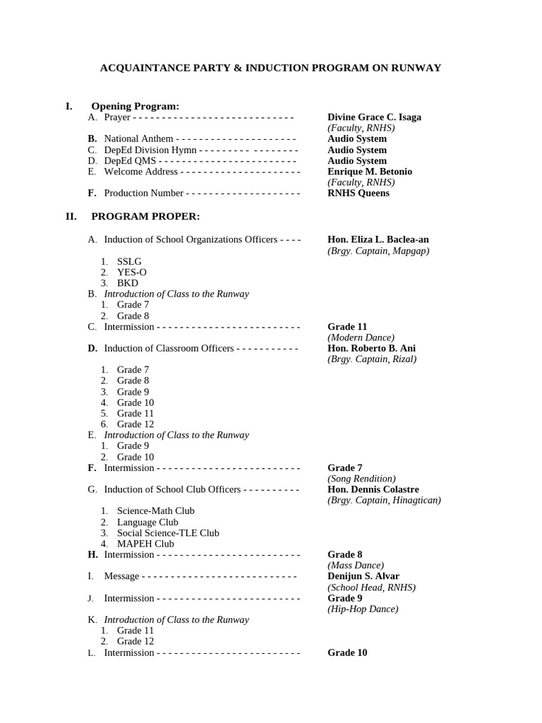 Acquaintance Party Induction Program | PDF