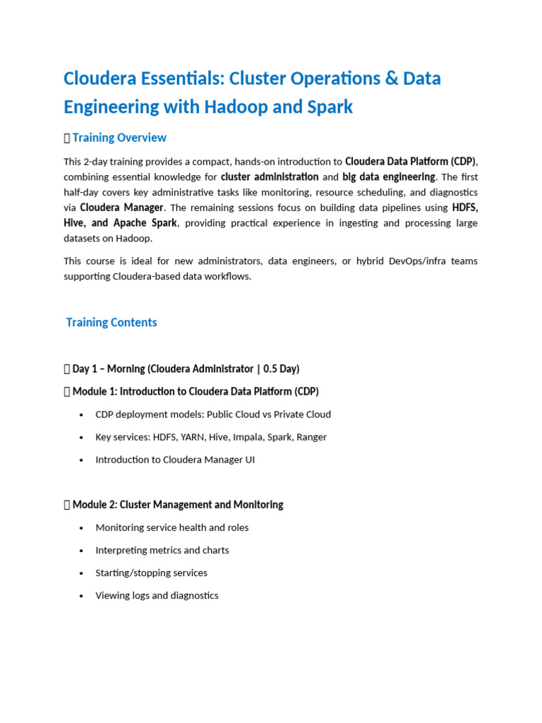 Cloudera Essentials - Cluster Operations & Data Engineering With Hadoop ...